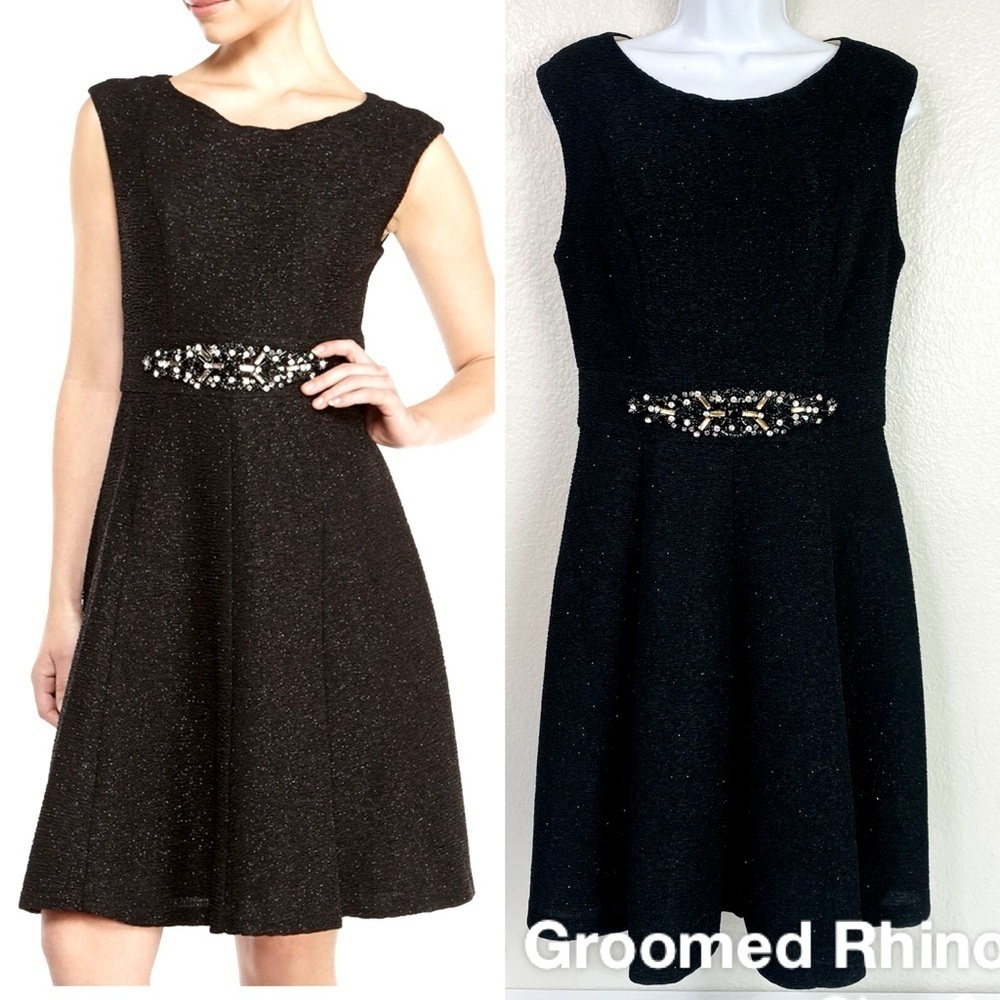 Eliza J Black Shimmer Evening Fit And Flare Dress Size 10